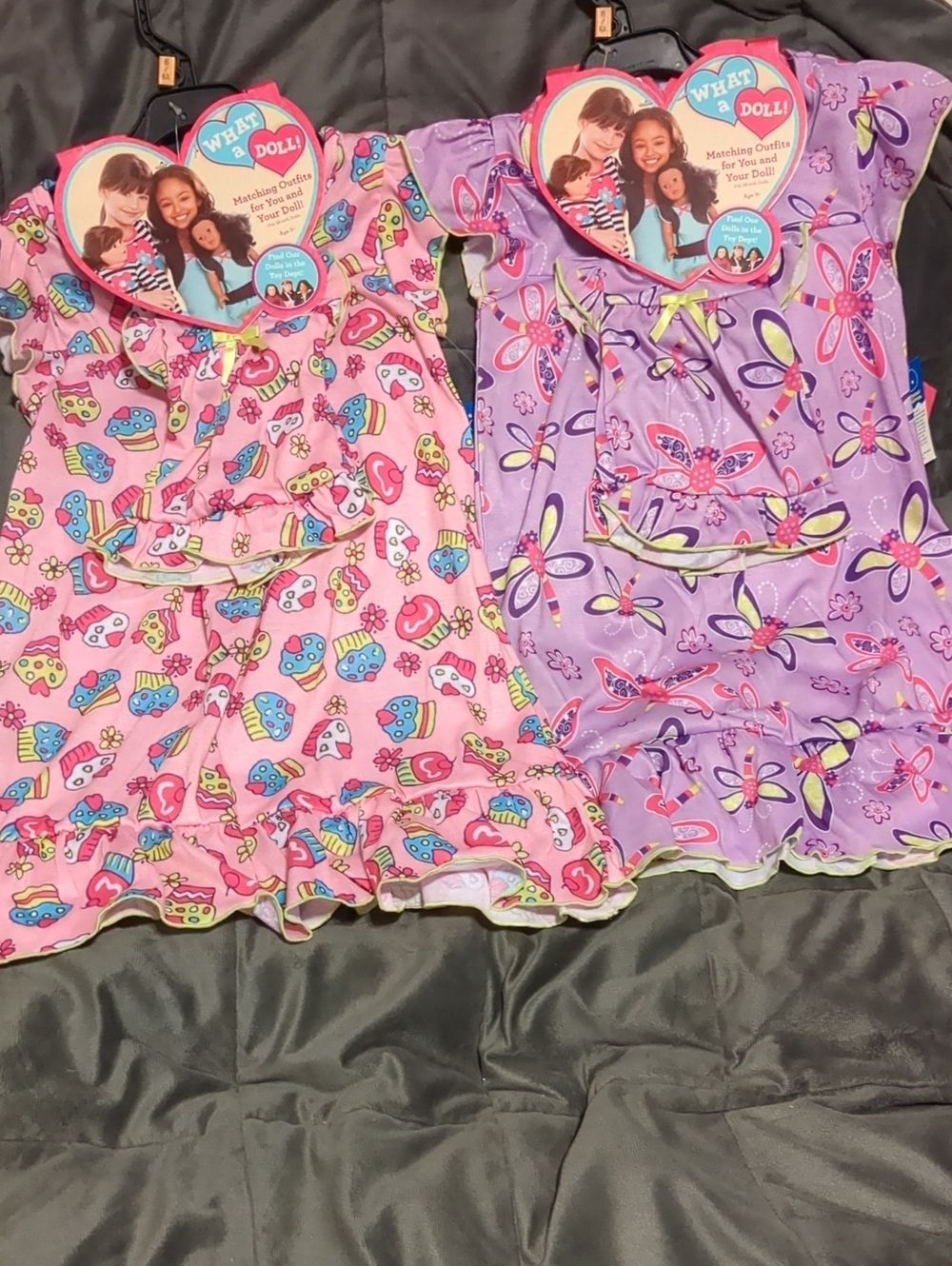 What A Doll Kids' Pink and Purple Matching Doll Pajama Sets